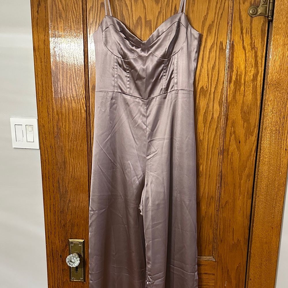 ASTR the Label Satin Bustier Jumpsuit in Pewter
